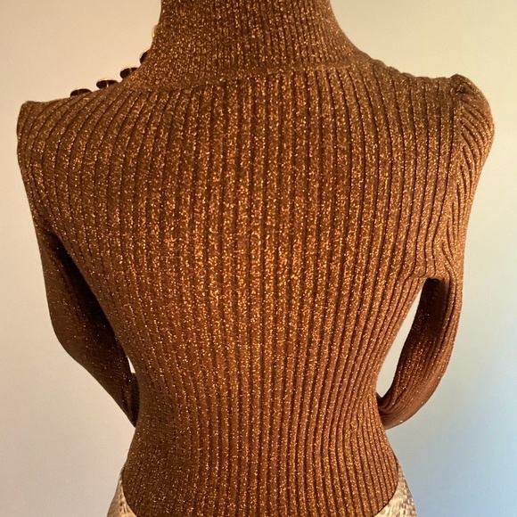 INC Copper Brown Metallic Rib Knit Sweater with Gold Shoulder Buttons NWT - Picture 10 of 16